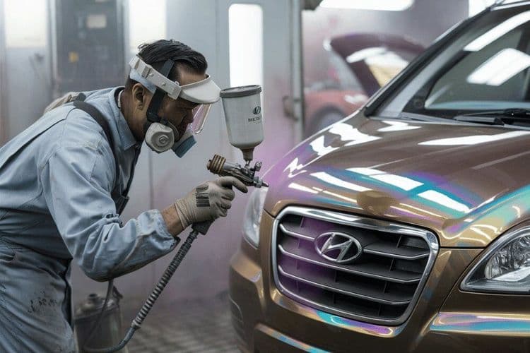 Hyundai'de kaporta hasarı. Bir atölyede